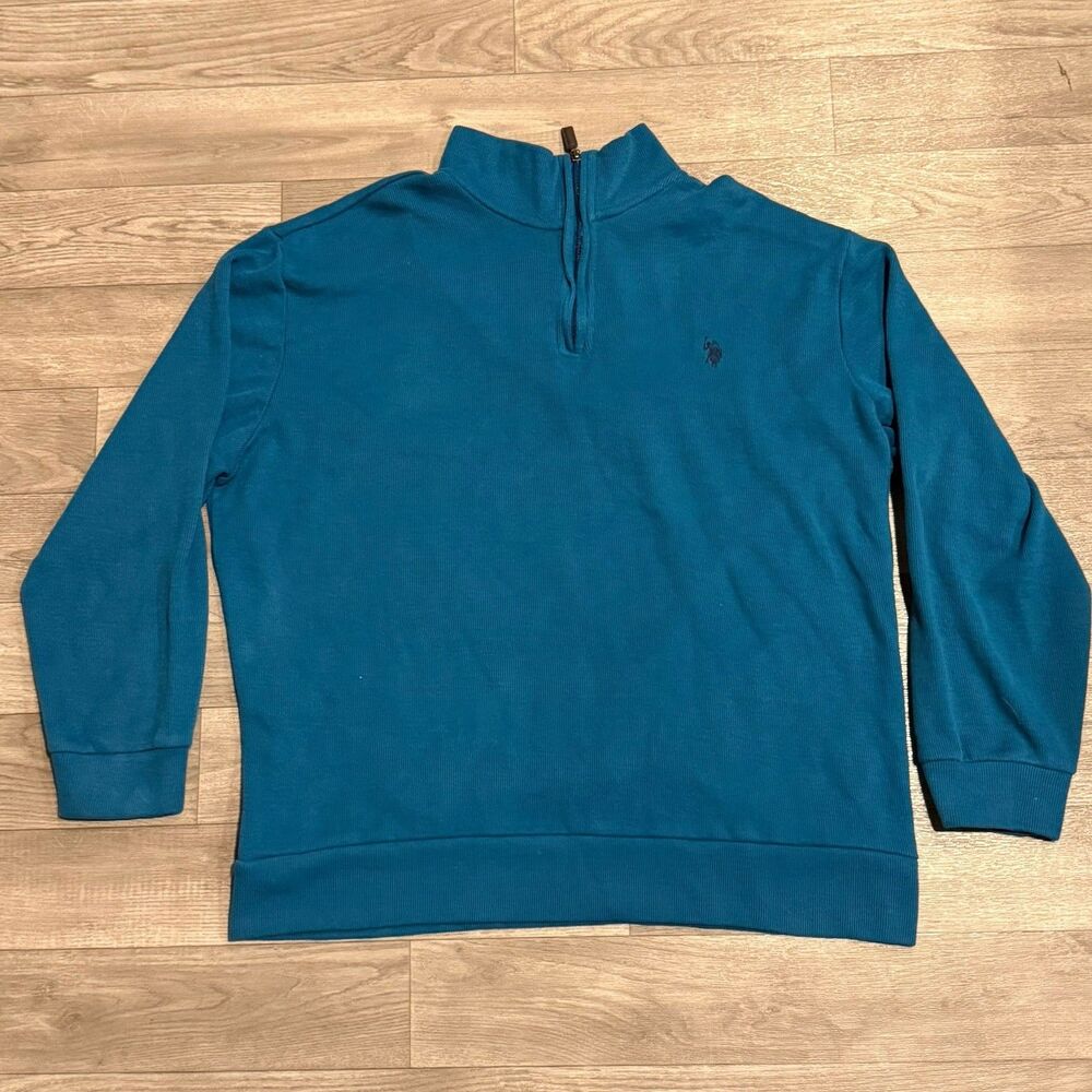 U.S. POLO ASSN Men's Blue Quarter Zip Pullover Sweater, Size XXL